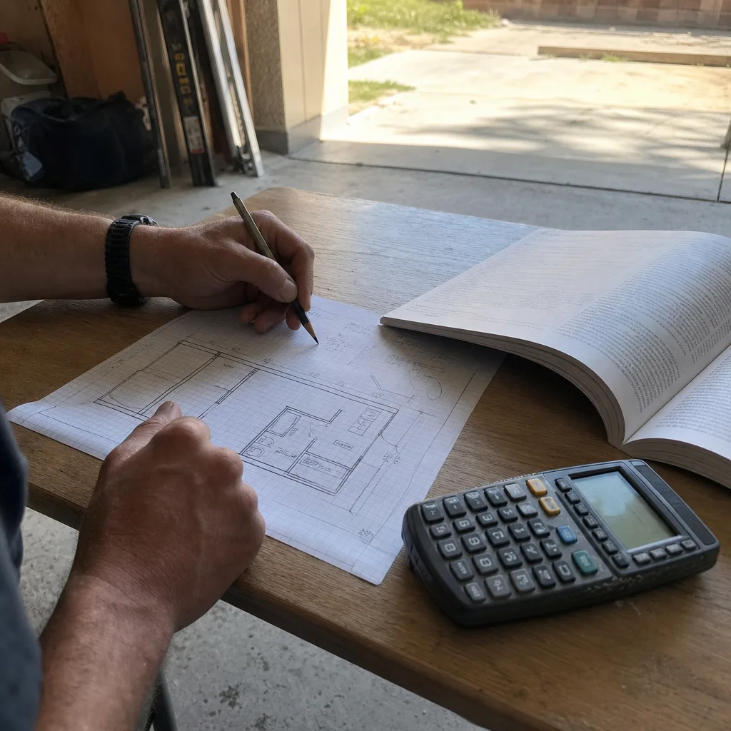 Professional designer drafting ADU floor plan for permitting and construction projects