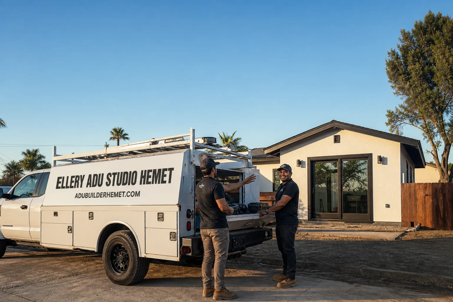 Ellery ADU Studio Hemet adu service vehicle and crew in Hemet, CA